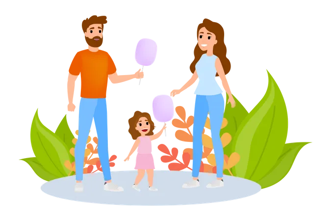 Parent et enfant avec barbe à papa  Illustration