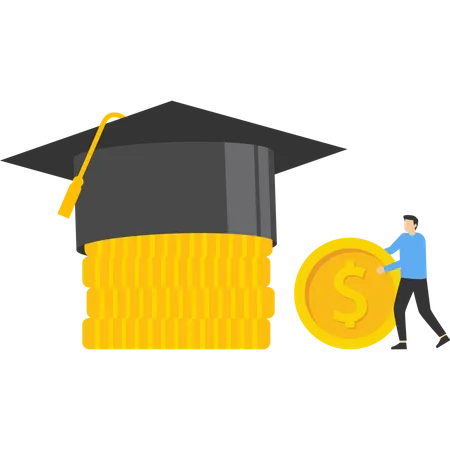Parent Investing Money Into Child Education Fund Saving Money For Education Put Gold Coin In Graduation Cap Vector Illustration Design Concept In Postcard Template Illustration