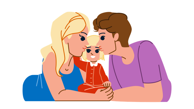 Parent kissing to daughter  Illustration