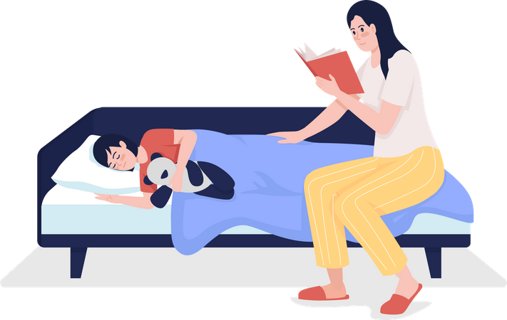Parent lisant une histoire au coucher pour un enfant  Illustration