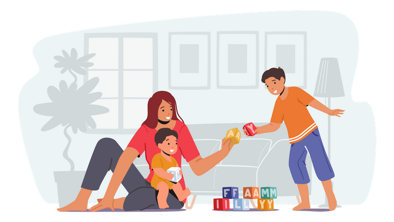 Parent Playing With Children Illustration