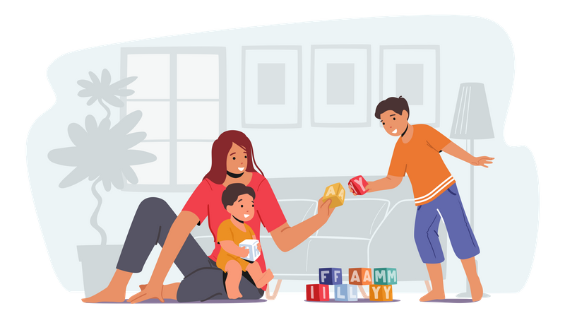 Parent Playing With Children  Illustration