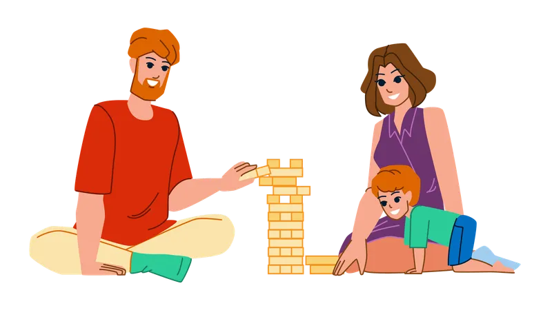 Family Playing Vector Fun Father Mother Child Home Man Woman Together Son Children Family Playing Character People Flat Cartoon Illustration Illustration