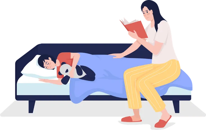 Parent reading bedtime story for child  Illustration