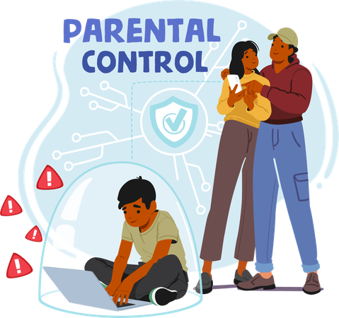 Parent Use Control Tools To Help Safeguard Kid Online By Filtering Content  Illustration