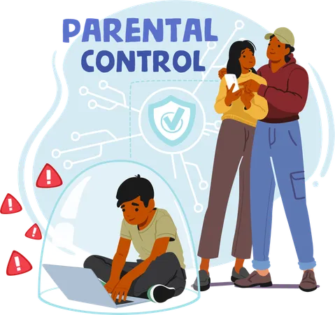 Parent Use Control Tools To Help Safeguard Kid Online By Filtering Content  Illustration