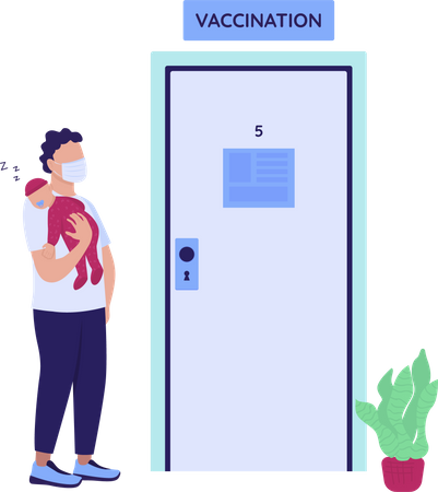 Parent with baby near vaccination room Illustration