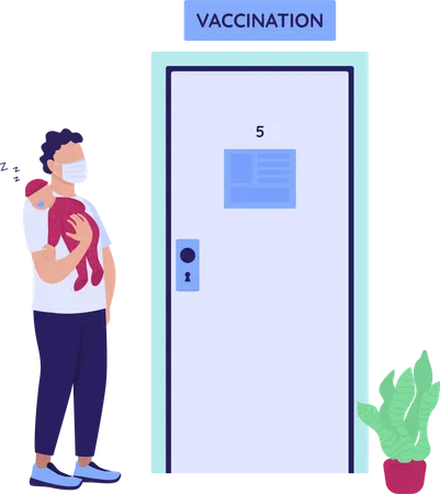 Parent with baby near vaccination room  Illustration