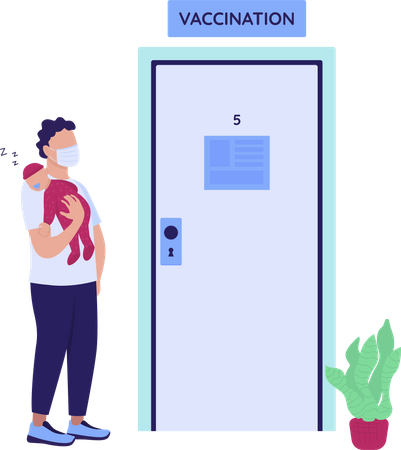 Parent with baby near vaccination room  Illustration