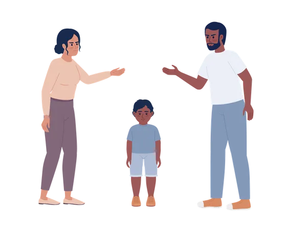 Parental Conflict In Front Of Kid Semi Flat Color Vector Characters Editable Figures Full Body People On White Simple Cartoon Style Spot Illustration For Web Graphic Design And Animation Illustration