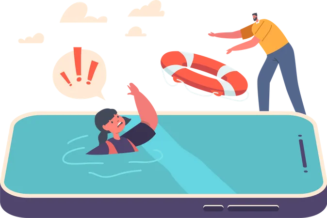 Parental Control, Father Throws Lifebuoy To Rescue His Child  Illustration