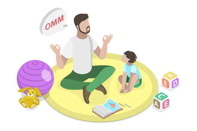 3 D Isometric Flat Vector Conceptual Illustration Of Calm Dad Parenting And Fatherhood Illustration