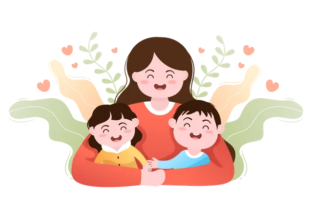 Parenting Of Mother Father And Kids Embracing Each Other In Loving Family Cute Cartoon Background Vector Illustration For Banner Or Psychology イラスト