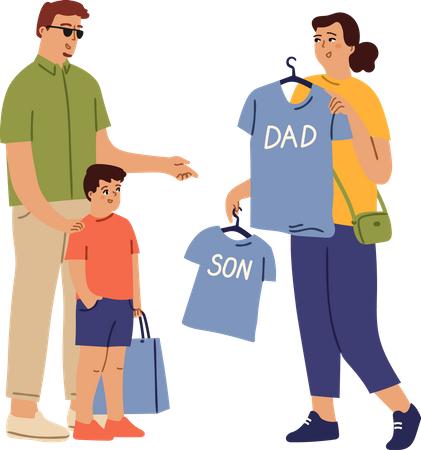 Les parents achètent des vêtements aux enfants  Illustration