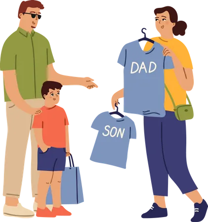 Les parents achètent des vêtements aux enfants  Illustration