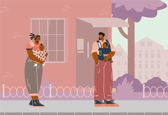 Parents africains avec un bébé dans un porte-bébé  Illustration