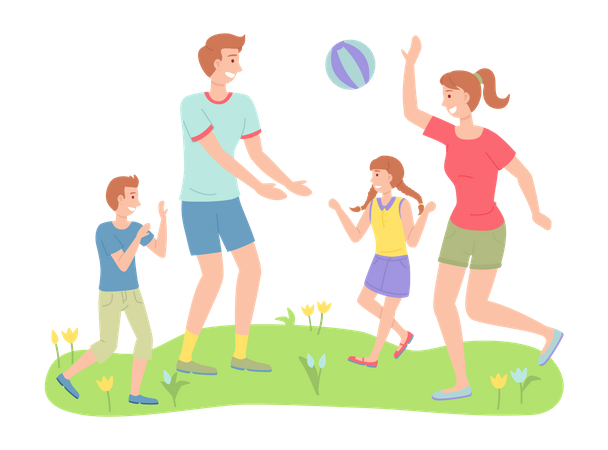 Parents and child playing ball at outdoors Illustration
