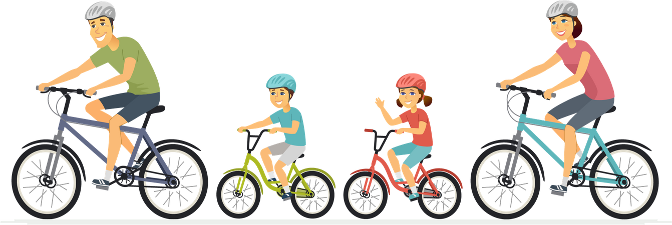 Parents and children cycling  Illustration