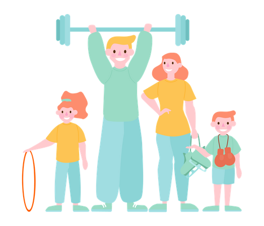Parents and children doing gymnastics and workout Illustration