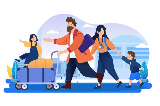 Parents and children going to world tour  Illustration