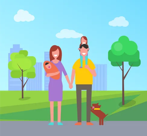 Parents and Children in park  Illustration