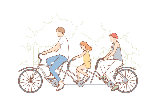 Parents and daughter doing cycling  Illustration