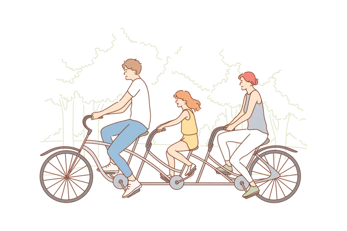 Parents and daughter doing cycling  Illustration