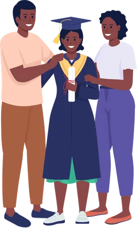 Parents And Daughter Graduate Semi Flat Color Vector Characters Standing Figures Full Body People On White Graduation Ceremony Simple Cartoon Style Illustration For Web Graphic Design And Animation Illustration