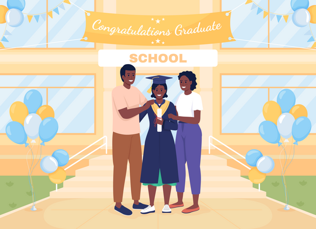 Parents and daughter graduate  Illustration