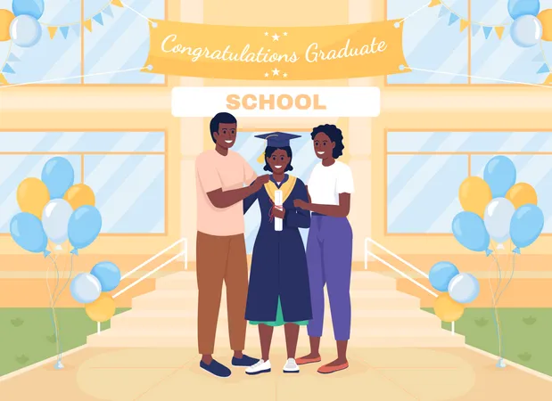 Parents and daughter graduate  Illustration