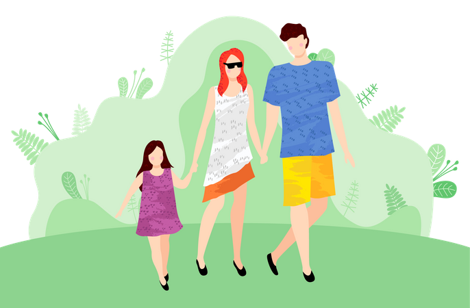 Parents and daughter in park  Illustration