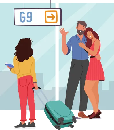 Parents And Daughter Meet in Airport  Illustration