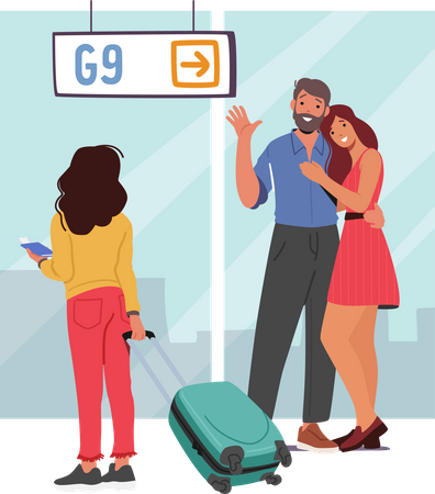 Parents And Daughter Meet in Airport  Illustration