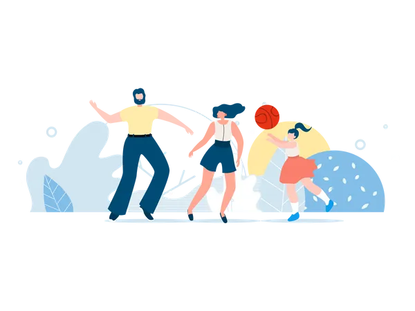 Parents and Kid Playing Ball Illustration