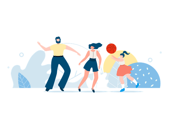 Parents and Kid Playing Ball  Illustration
