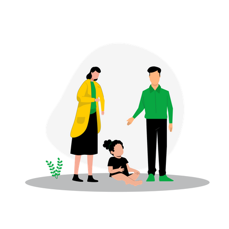 Parents And Little Girl  Illustration