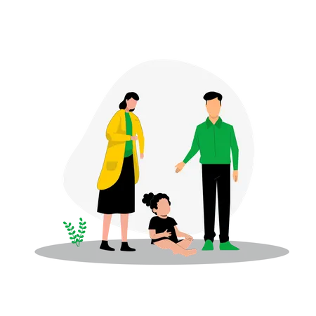 Parents And Little Girl  Illustration