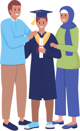 Parents and son graduate  Illustration