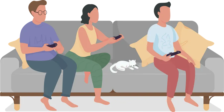 Parents and teen relaxing with video game Illustration