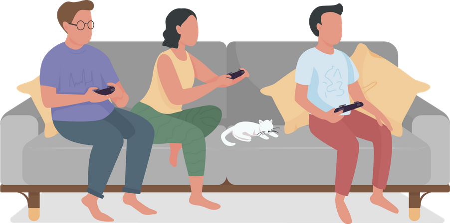 Parents and teen relaxing with video game  Illustration