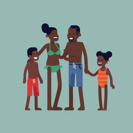 Parents and young children standing on beach-side Illustration
