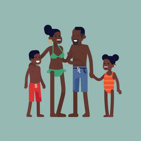 Parents and young children standing on beach-side  Illustration