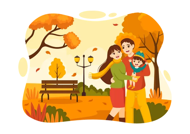 Parents appréciant avec enfant dans le parc  Illustration