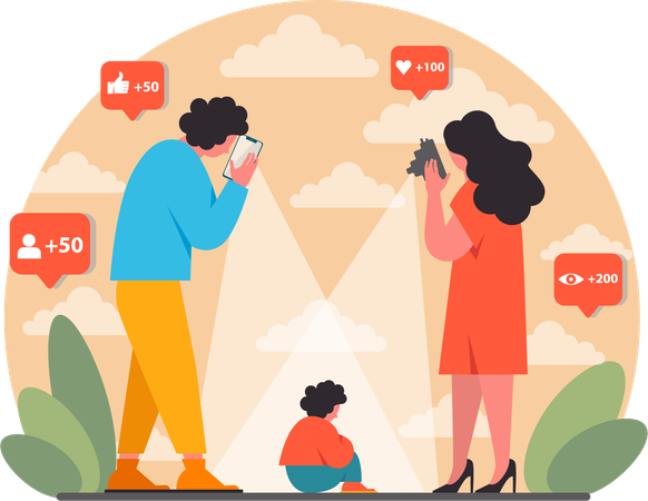 Parents are busy on social media application  Illustration
