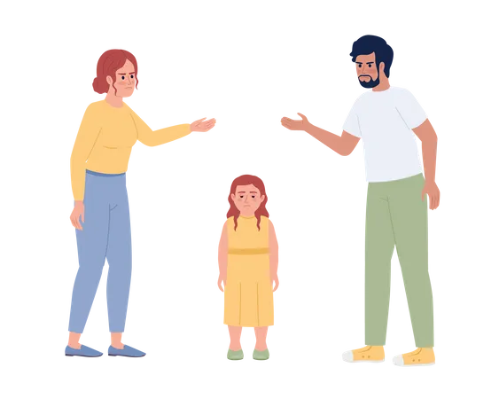 Parents Arguing In Front Of Child Semi Flat Color Vector Characters Editable Figures Full Body People On White Simple Cartoon Style Spot Illustration For Web Graphic Design And Animation Illustration