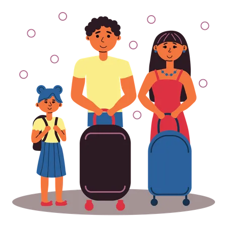 Parents avec fille en vacances  Illustration