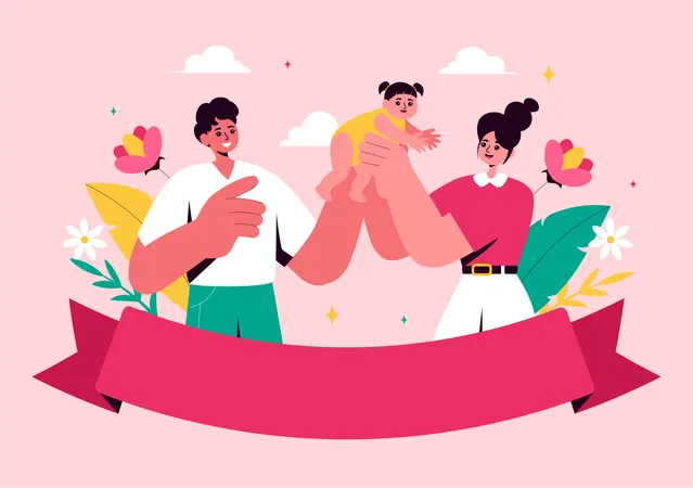 Parents avec un nouveau-né célébrant la fête des parents  Illustration