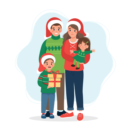 Parents célébrant Noël avec leurs enfants  Illustration