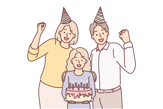 Parents celebrating birthday of daughter  Illustration