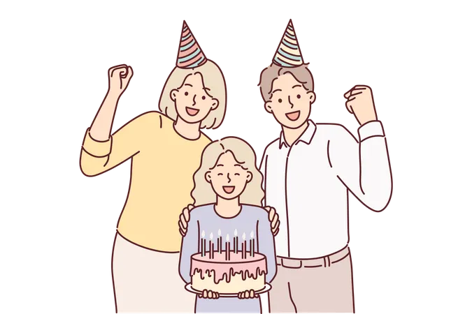 Parents celebrating birthday of daughter  Illustration